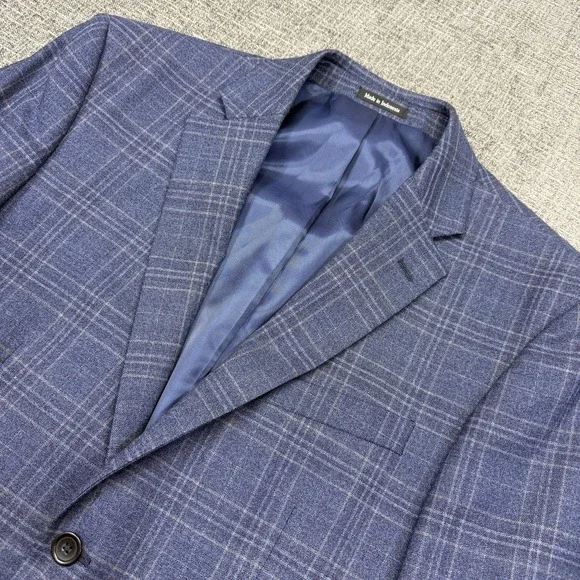 Pronto Uomo Platinum Sport Coat Blazer Men 42 Short Blue Plaid Wool Double Vent - Picture 1 of 11